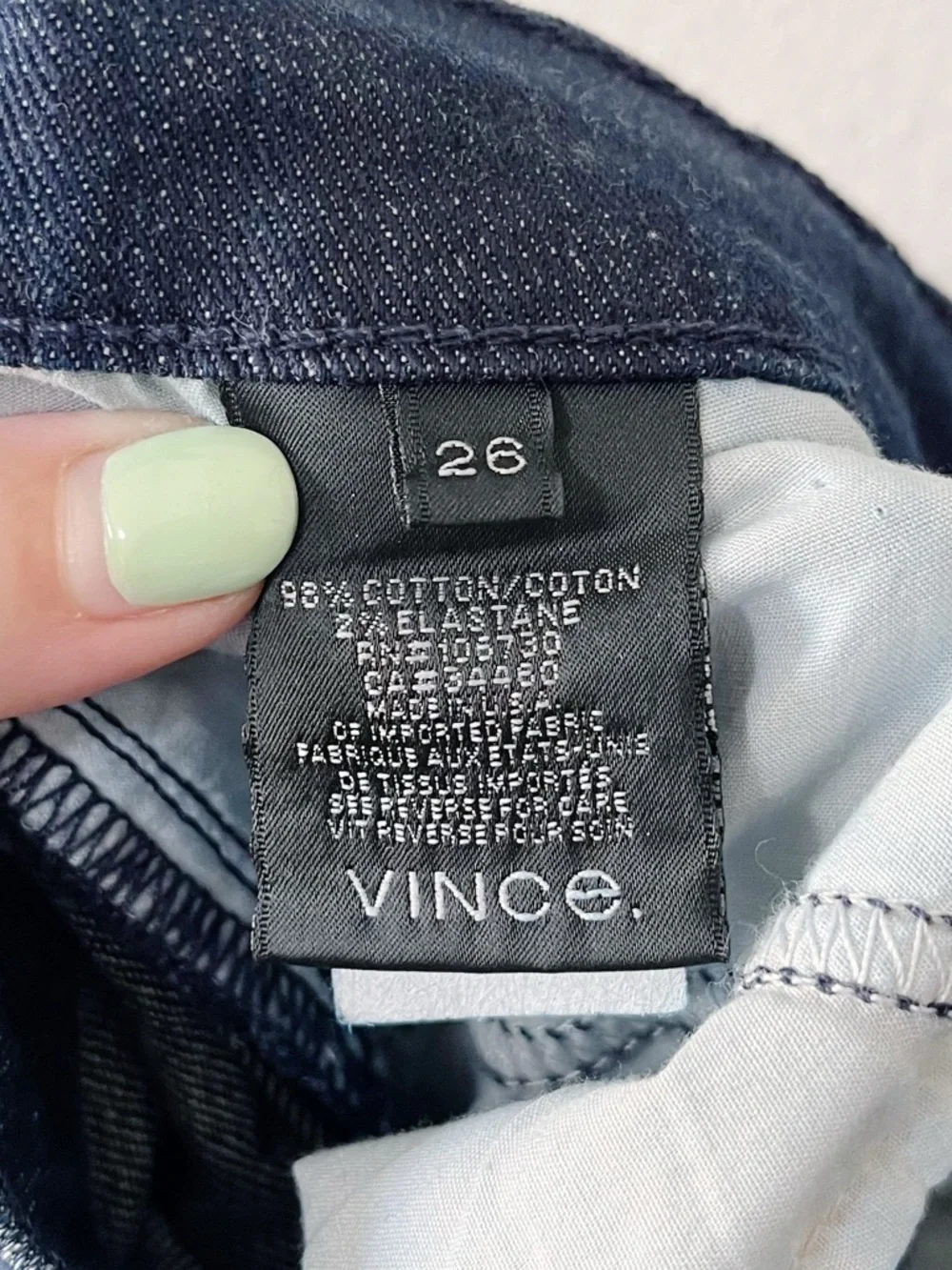 VINCE NWT Cigarette Jean Dark Crimson Blue Size 26 Lowrise Straight Leg